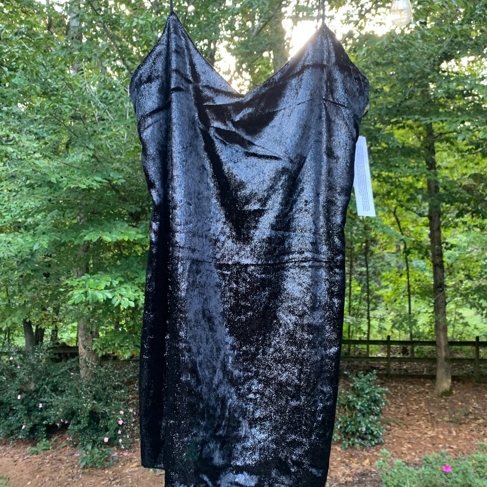 Topshop NWT!! Black Glitter Velvet Slip Dress US8 - Picture 5 of 6